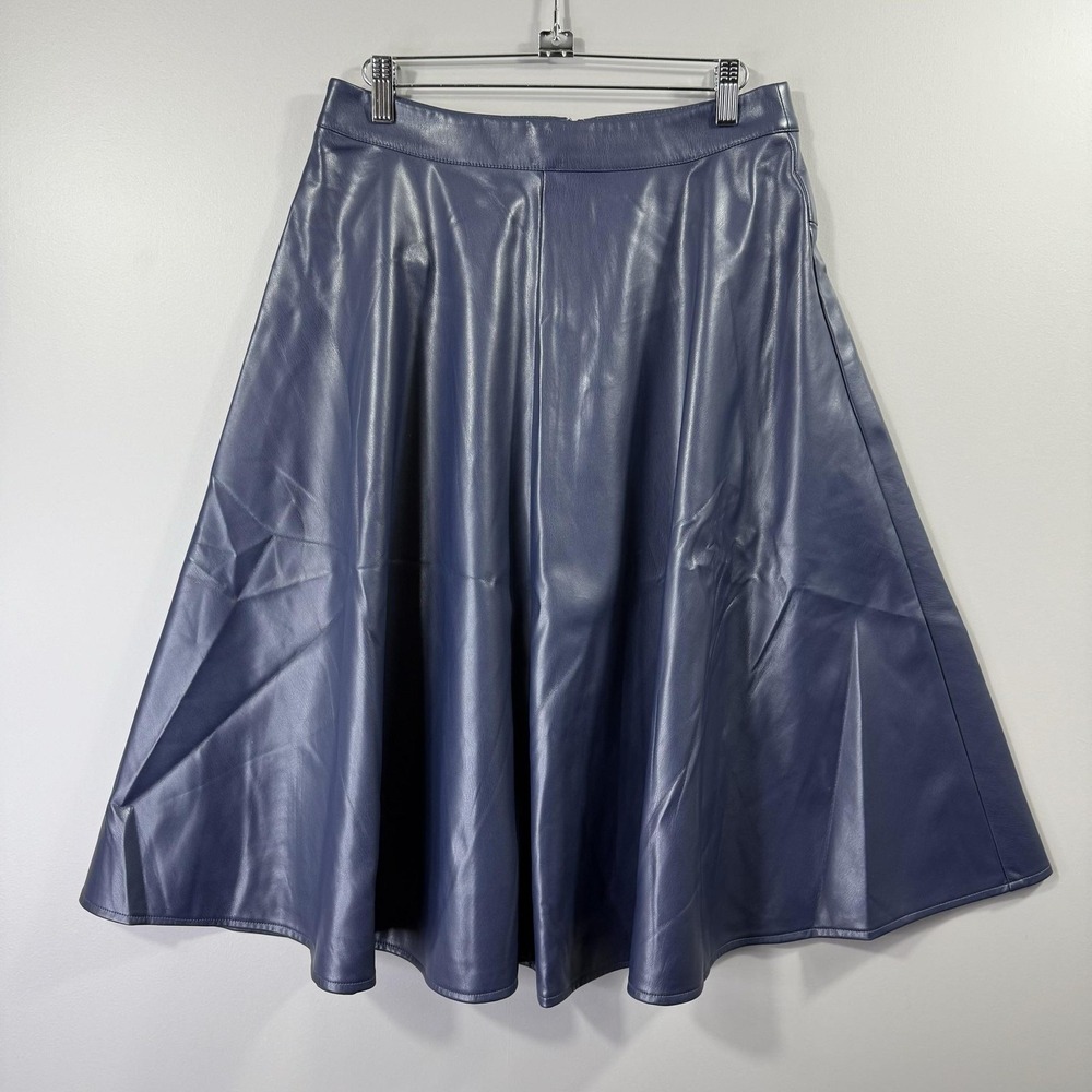 Alexia Admor Skirt Womens 6 Blue Faux Leather Flare A Line Midi Lined Zip